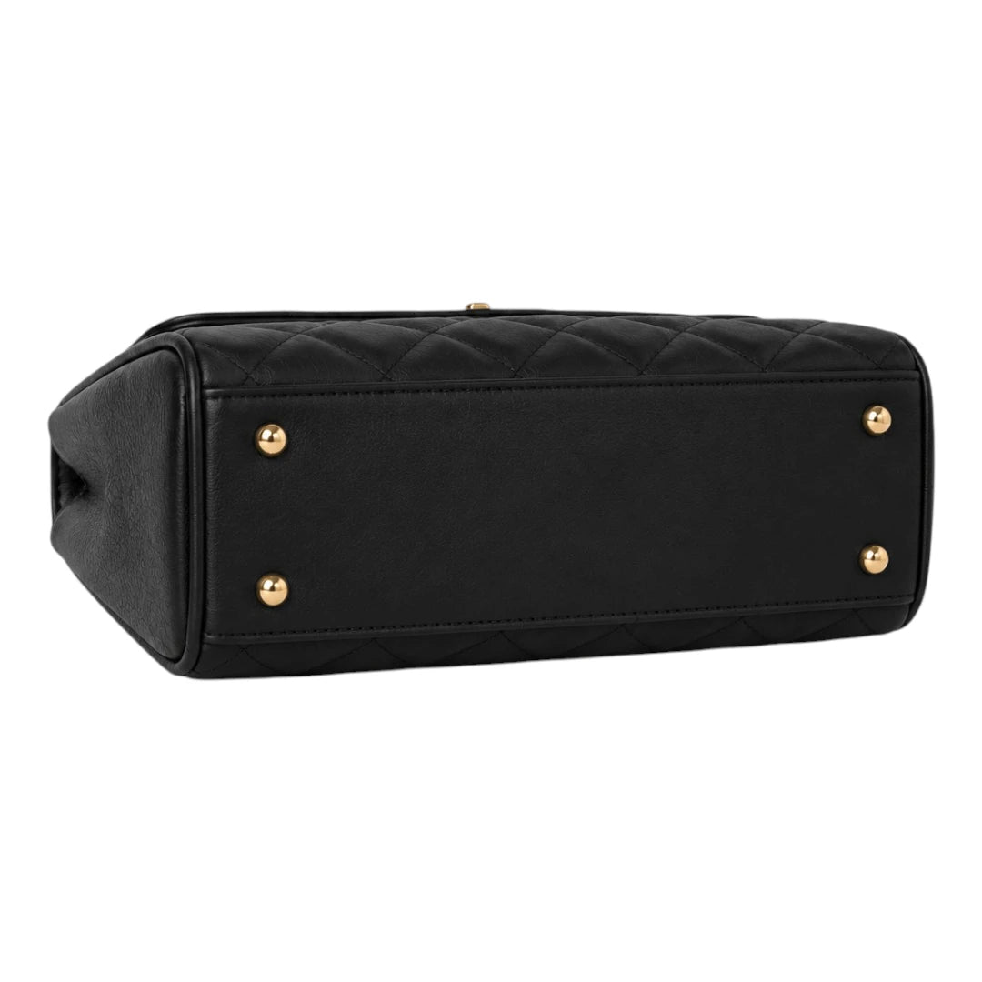 The Perfect Purse LLC Women's Black Leather Handbag with Gold Chain
