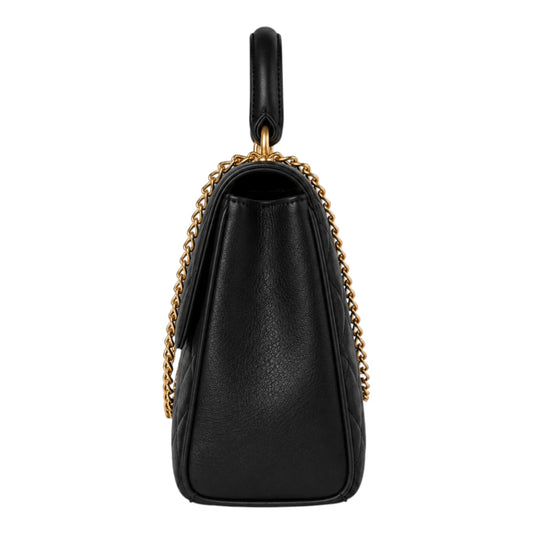 The Perfect Purse LLC Women's Black Leather Handbag with Gold Chain