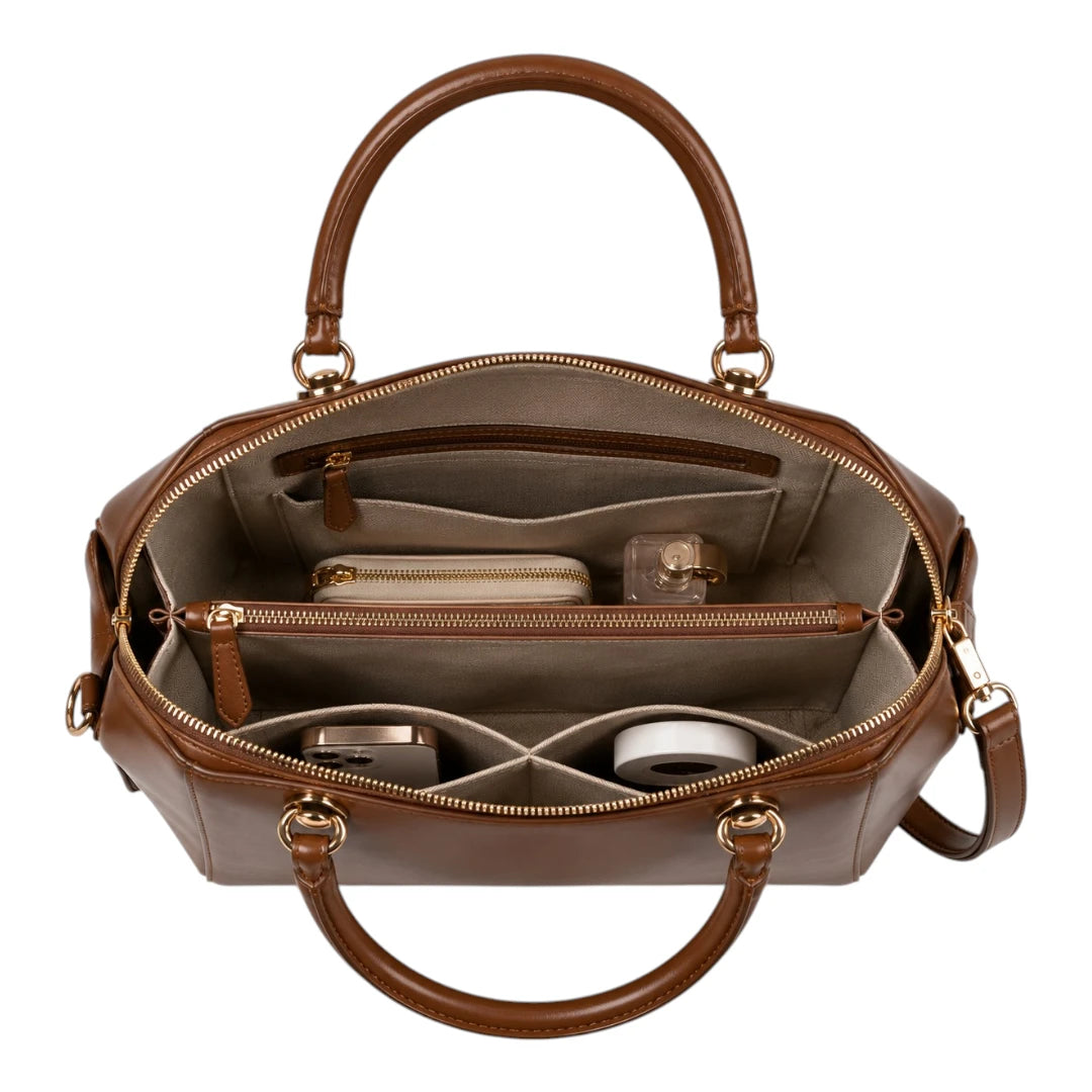 The Perfect Purse LLC Women's Brown Handbag with Detachable Shoulder Strap