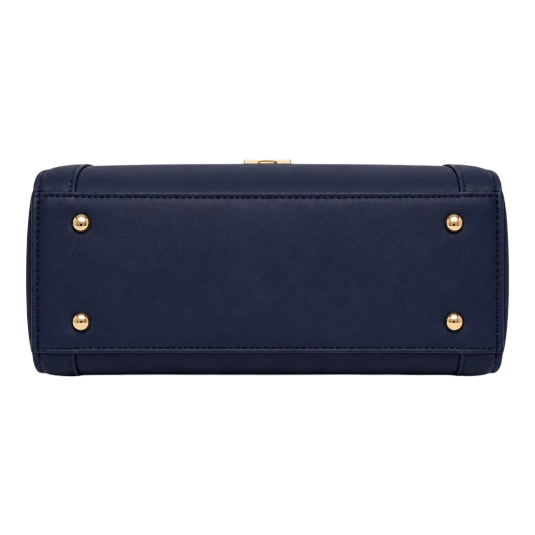 The Perfect Purse LLC Navy Leather Women's Handbag with Secure Lock Closure