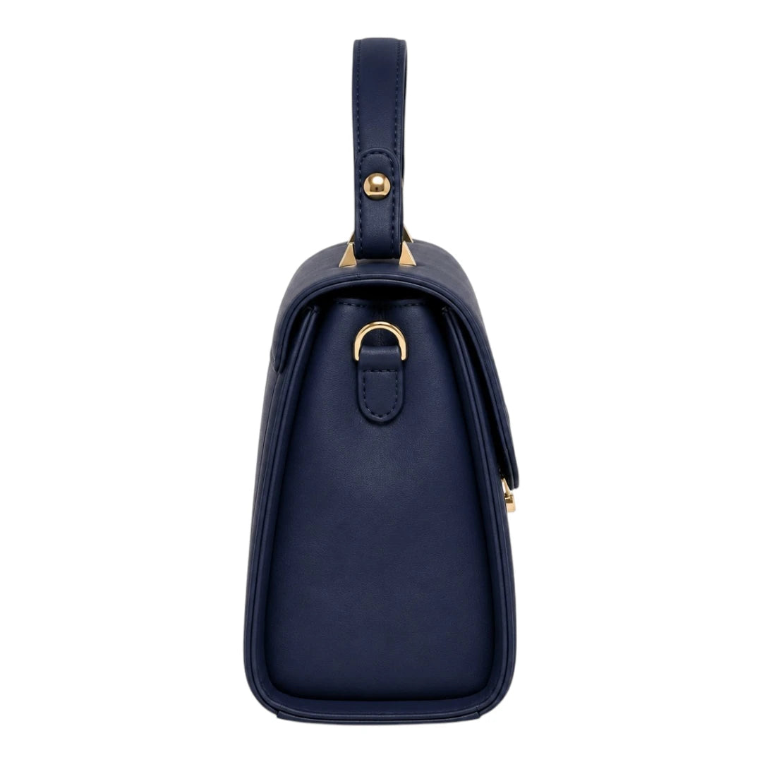 The Perfect Purse LLC Navy Leather Women's Handbag with Secure Lock Closure