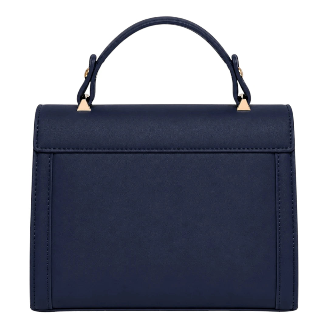The Perfect Purse LLC Navy Leather Women's Handbag with Secure Lock Closure