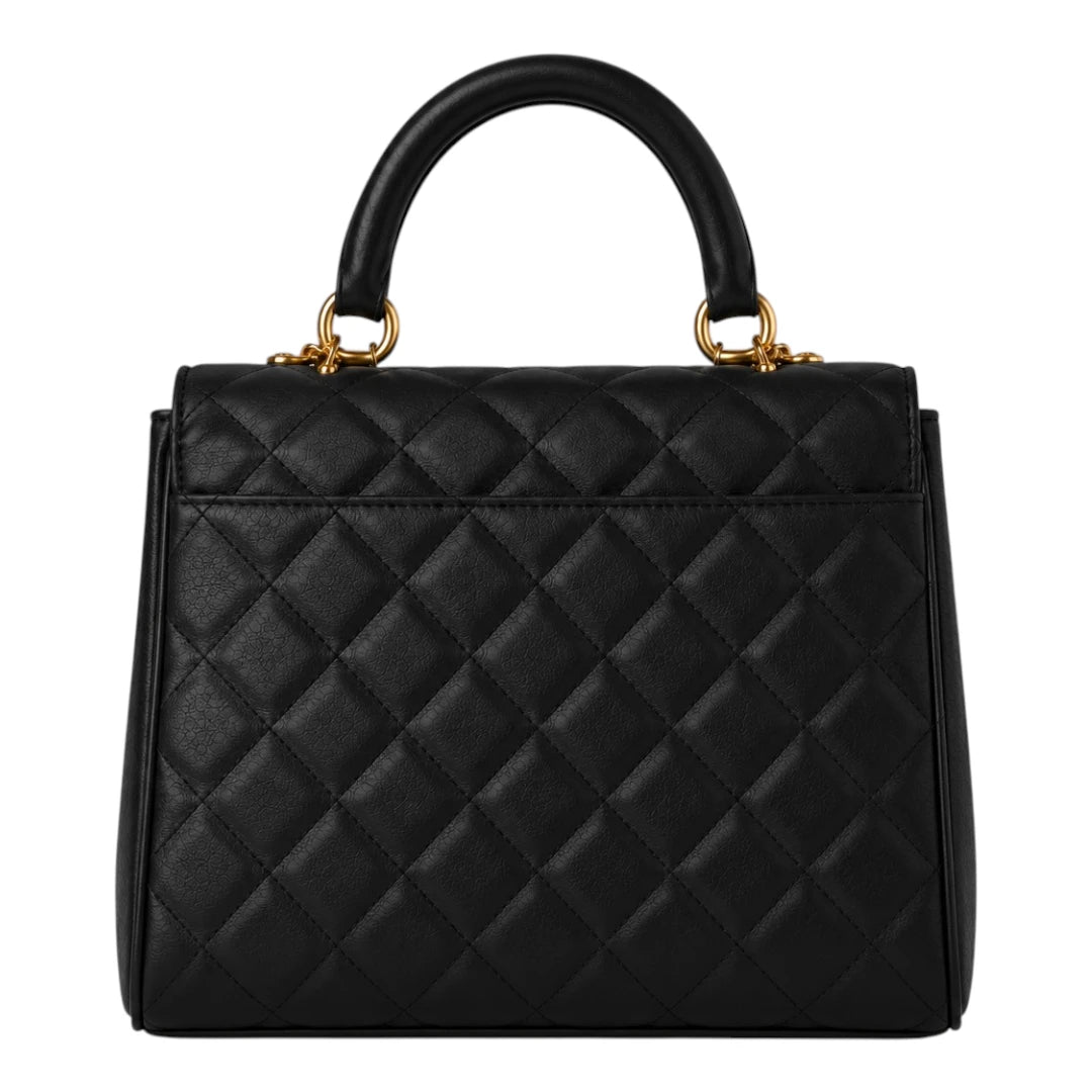 The Perfect Purse LLC Women's Black Leather Handbag with Gold Chain
