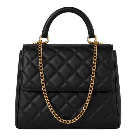 The Perfect Purse LLC Women's Black Leather Handbag with Gold Chain