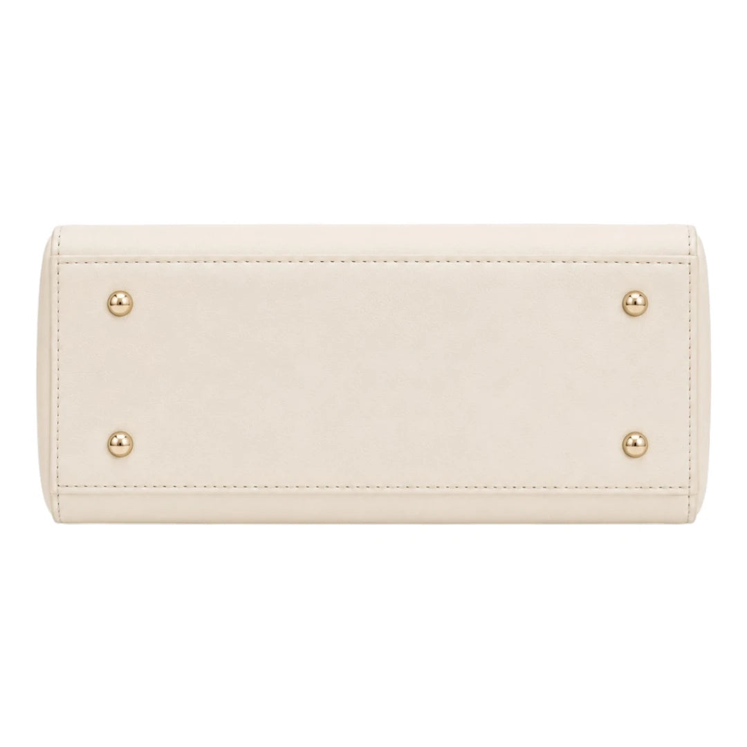 The Perfect Purse LLC Women's Elegant Ivory Leather Handbag with Decorative Bow Charm