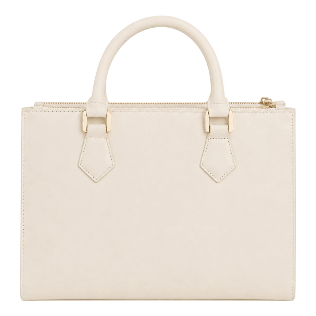 The Perfect Purse LLC Women's Elegant Ivory Leather Handbag with Decorative Bow Charm